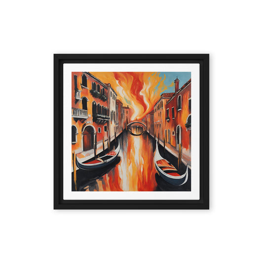 Venice in flames - Framed canvas