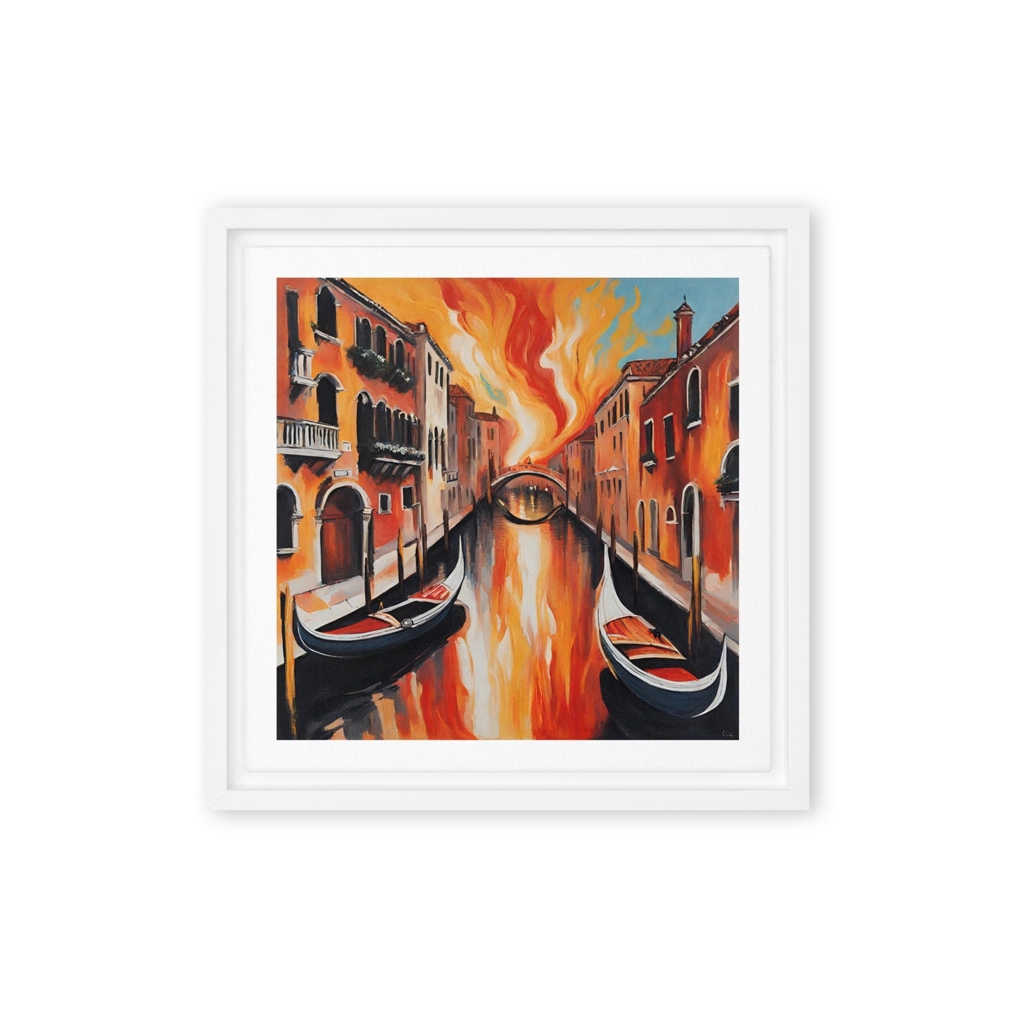 Venice in flames - Framed canvas